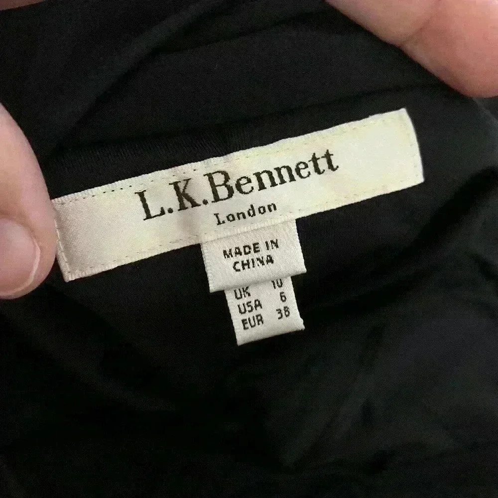 L.K. Bennett Women's black Dress Size us 6 sheer top ruched front silk blend - Picture 4 of 5